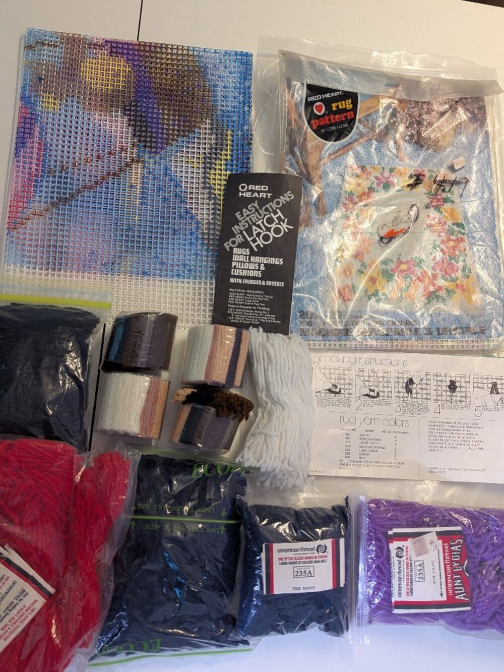 Vintage Rug Making Pattern and Yarn Bundle Lot